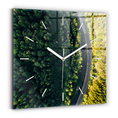 Square glass wall clock Forest from a bird's eye view