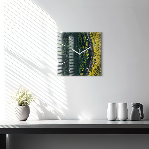 Square glass wall clock Forest from a bird's eye view