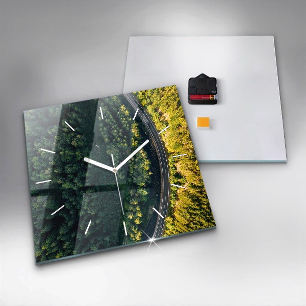 Square glass wall clock Forest from a bird's eye view