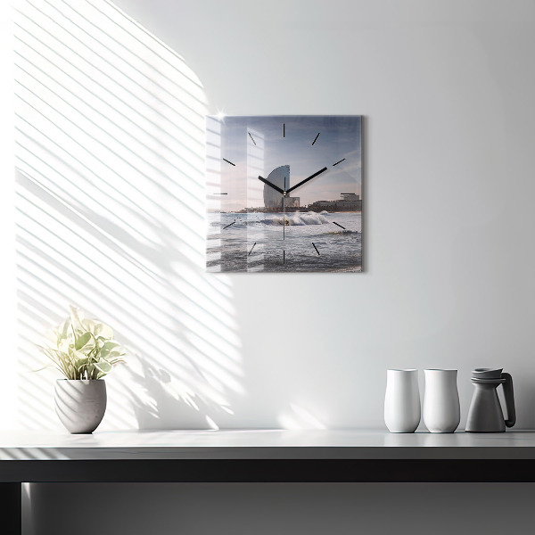 Square glass wall clock Barcelona Surfer