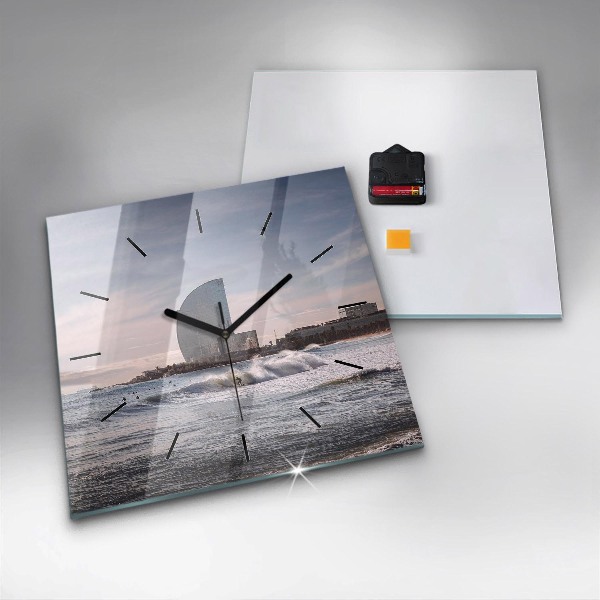 Square glass wall clock Barcelona Surfer