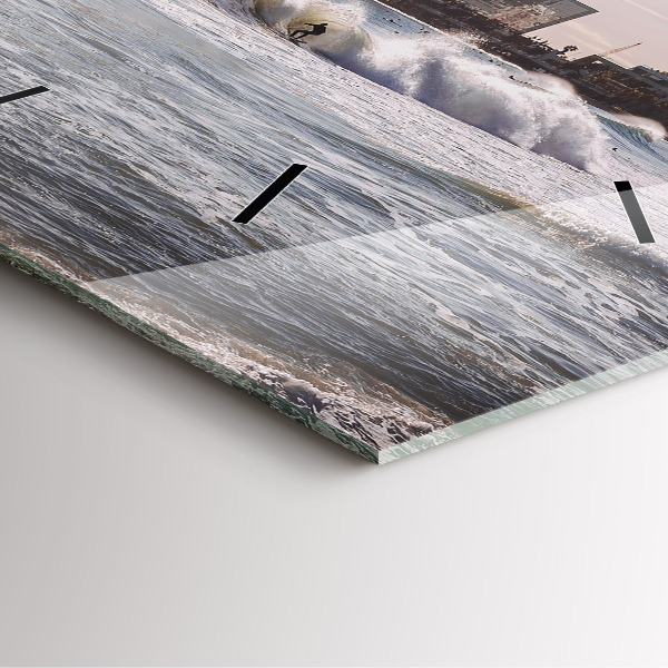Square glass wall clock Barcelona Surfer