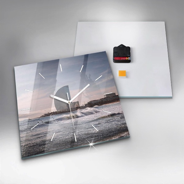 Square glass wall clock Barcelona Surfer