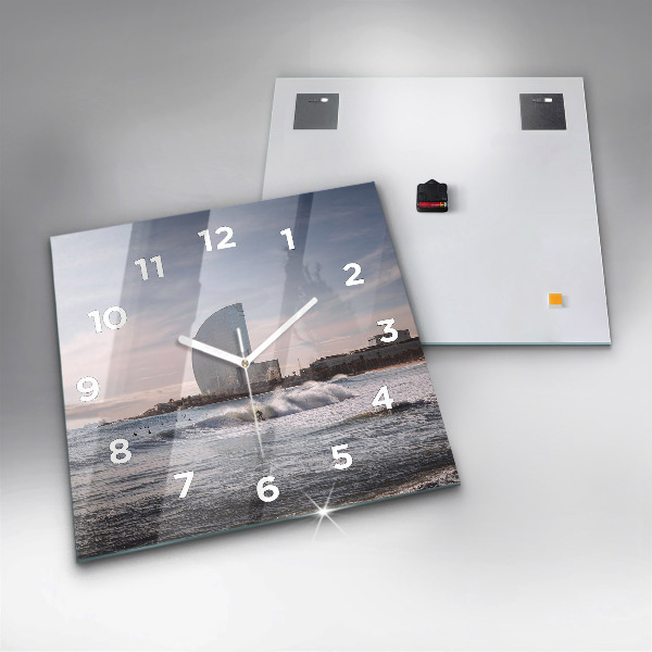 Square glass wall clock Barcelona Surfer