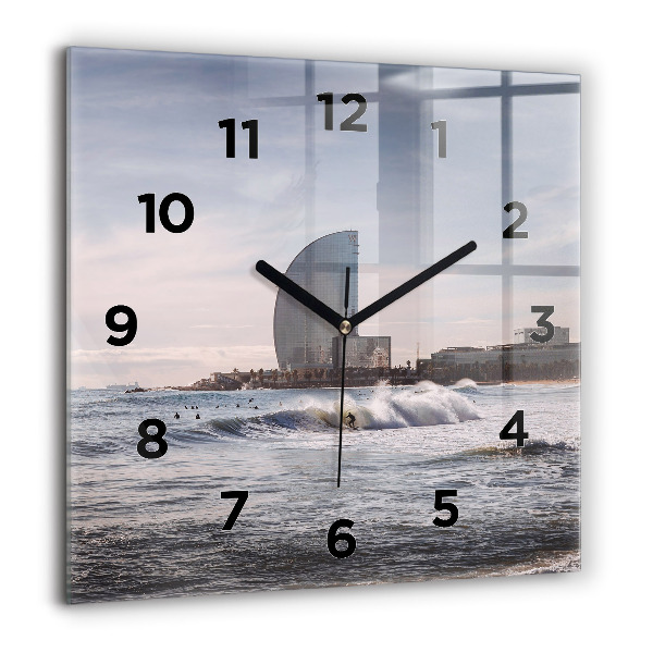 Square glass wall clock Barcelona Surfer