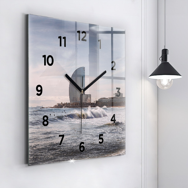 Square glass wall clock Barcelona Surfer