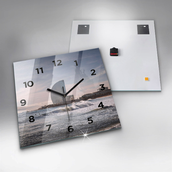Square glass wall clock Barcelona Surfer