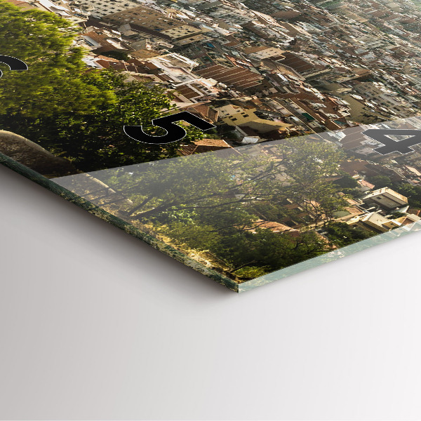 Square glass wall clock Barcelona view Montjuic