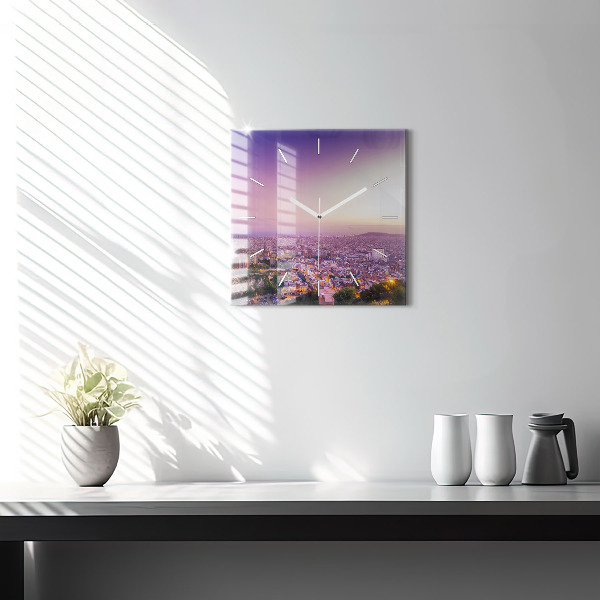 Square glass wall clock Barcelona Bunkers El Carmel