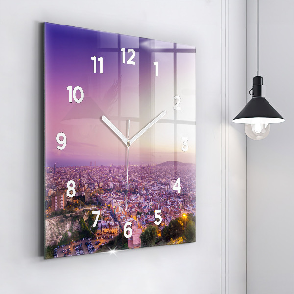 Square glass wall clock Barcelona Bunkers El Carmel