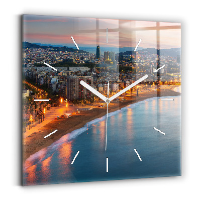 Square glass wall clock Barcelona Beach