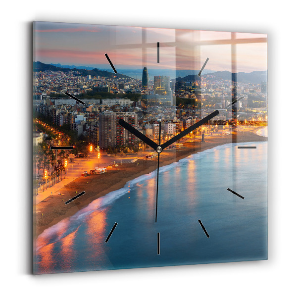 Square glass wall clock Barcelona Beach