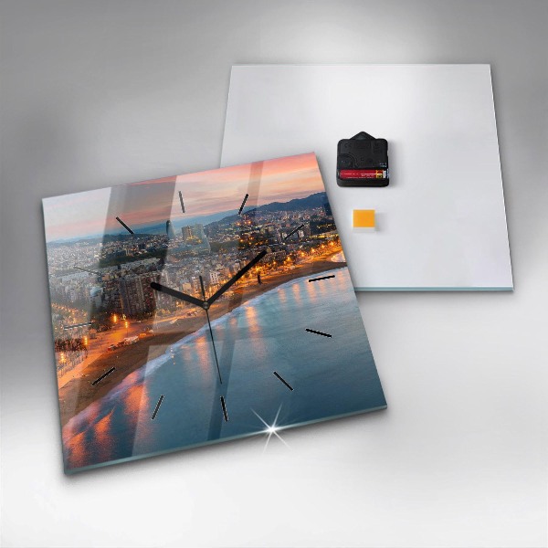 Square glass wall clock Barcelona Beach