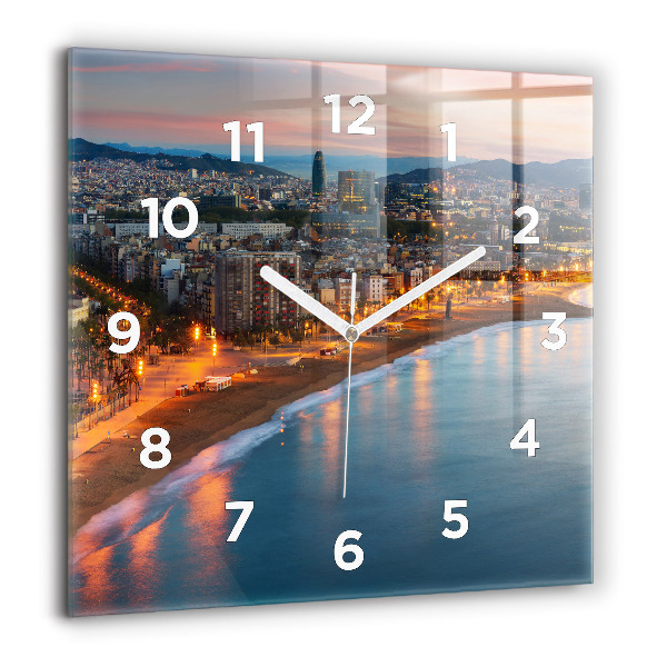 Square glass wall clock Barcelona Beach