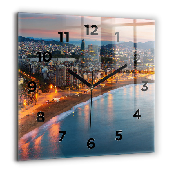 Square glass wall clock Barcelona Beach