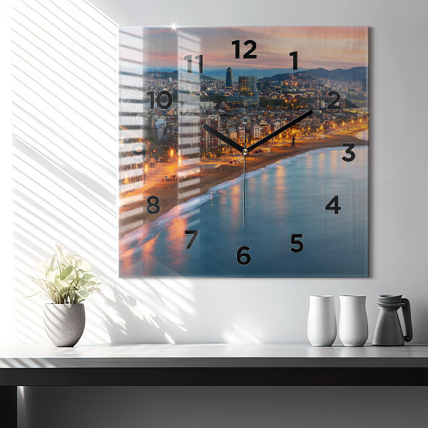 Square glass wall clock Barcelona Beach