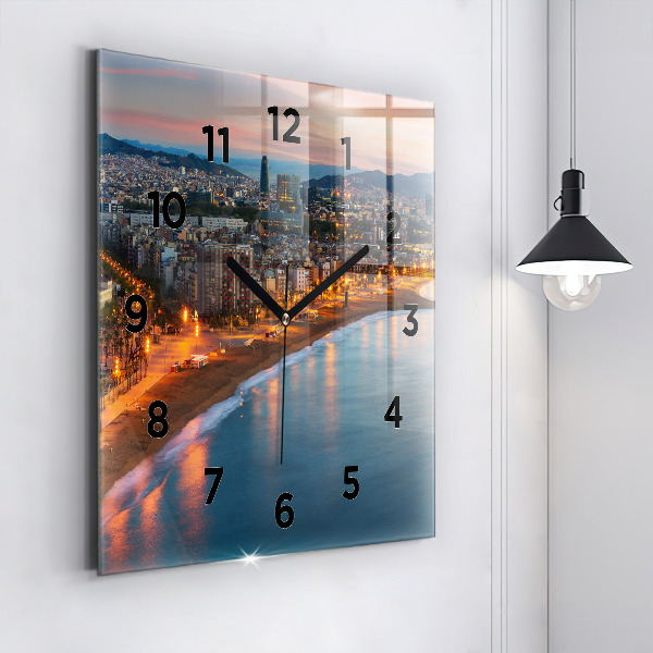Square glass wall clock Barcelona Beach