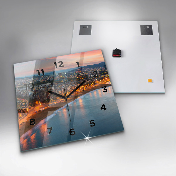 Square glass wall clock Barcelona Beach