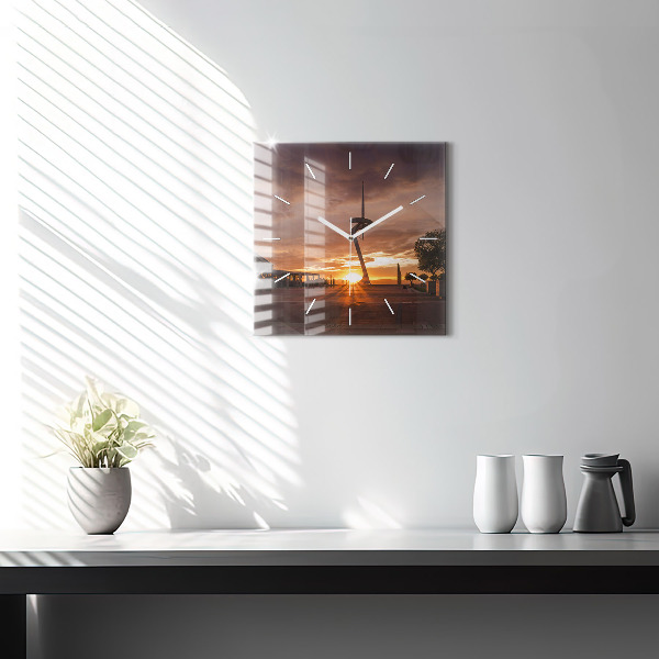 Square glass wall clock Barcelona Olympic Park