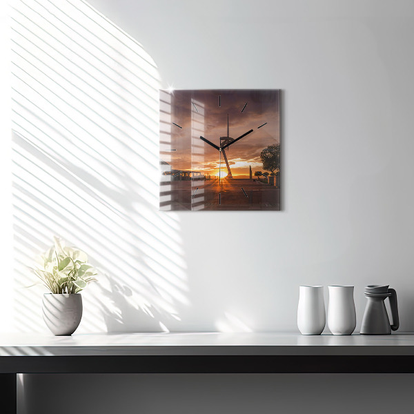 Square glass wall clock Barcelona Olympic Park