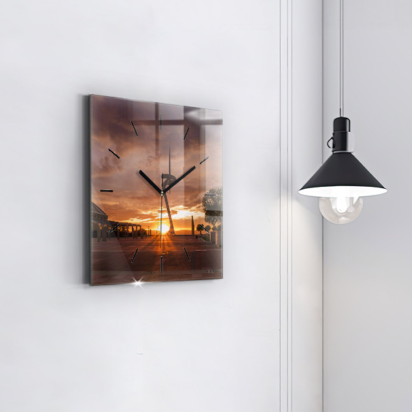 Square glass wall clock Barcelona Olympic Park
