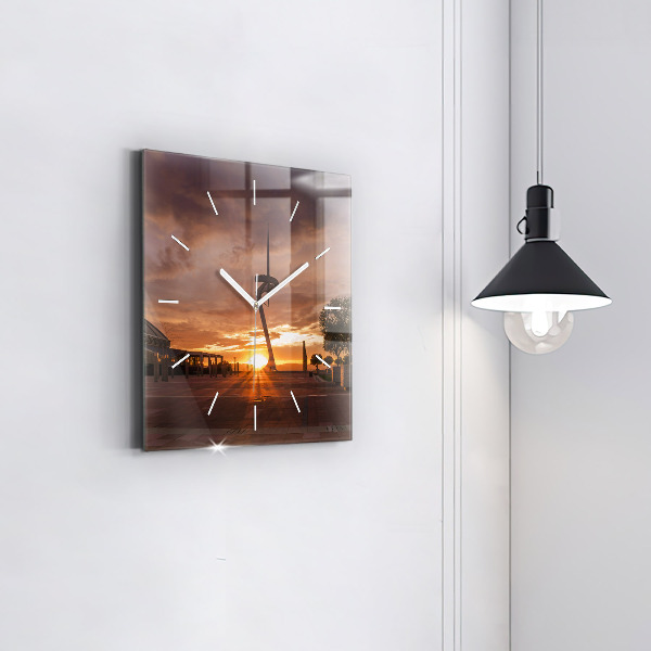 Square glass wall clock Barcelona Olympic Park