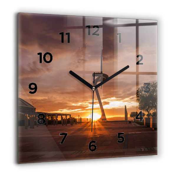 Square glass wall clock Barcelona Olympic Park