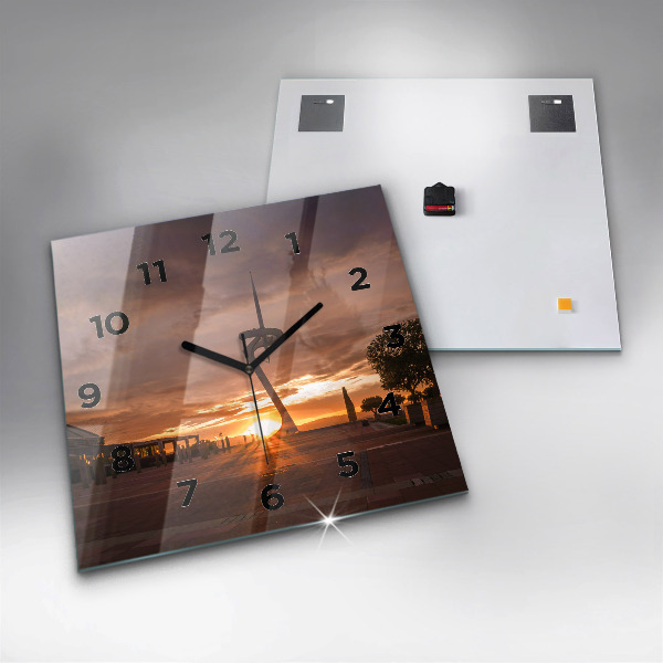 Square glass wall clock Barcelona Olympic Park