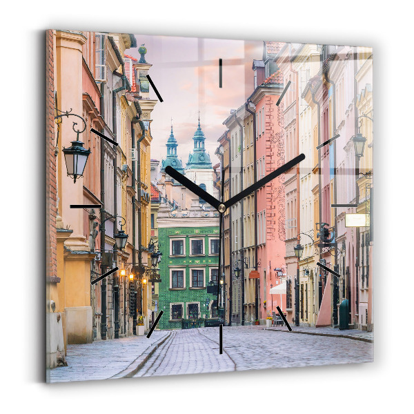 Square glass wall clock Old Town in Warsaw