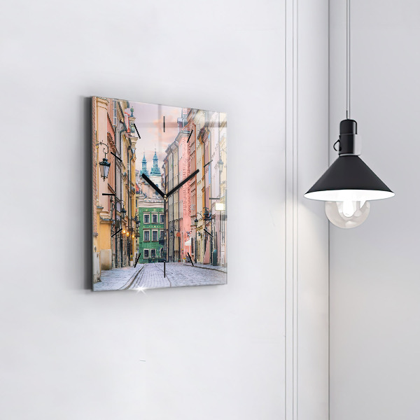 Square glass wall clock Old Town in Warsaw