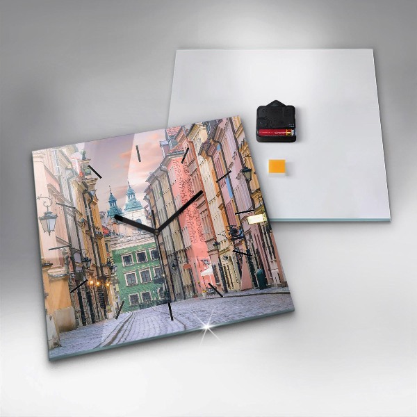 Square glass wall clock Old Town in Warsaw