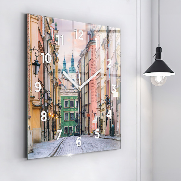 Square glass wall clock Old Town in Warsaw