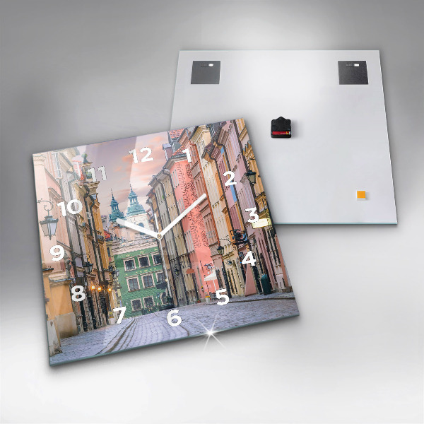 Square glass wall clock Old Town in Warsaw