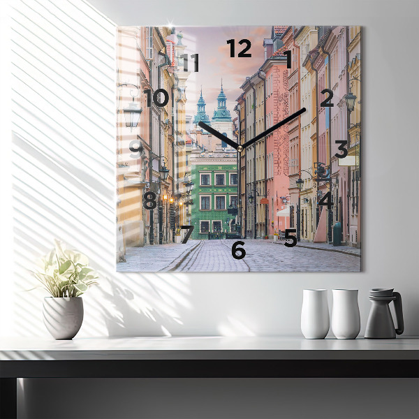 Square glass wall clock Old Town in Warsaw
