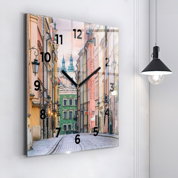 Square glass wall clock Old Town in Warsaw