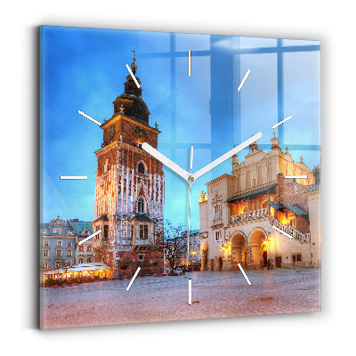 Square glass wall clock Main Market Square in Krakow