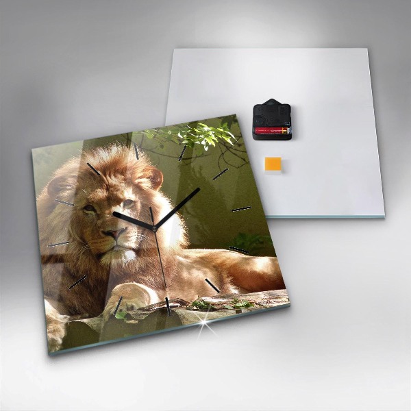 Square glass wall clock Portrait of a Lion