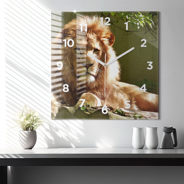 Square glass wall clock Portrait of a Lion