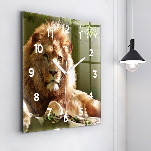 Square glass wall clock Portrait of a Lion