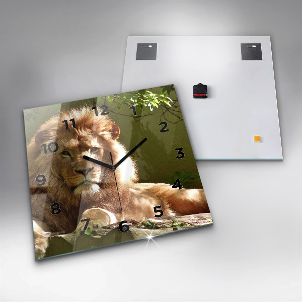 Square glass wall clock Portrait of a Lion