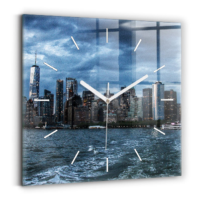 Square glass wall clock New York Panorama