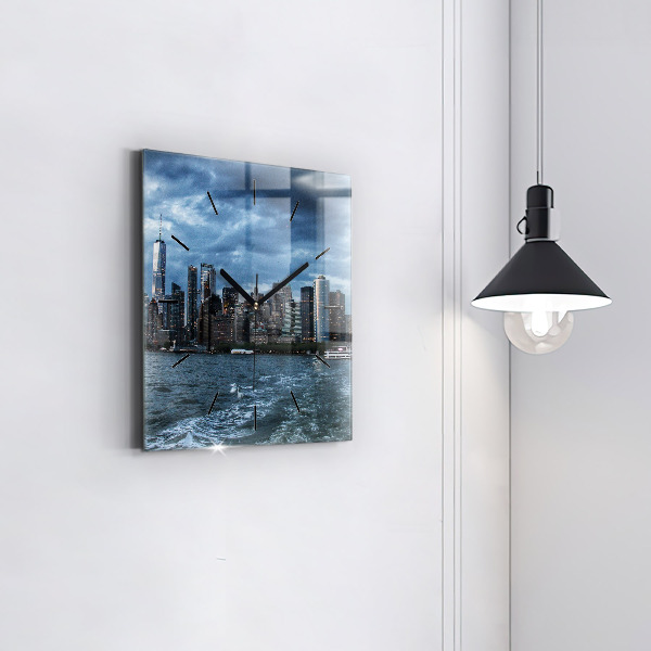 Square glass wall clock New York Panorama