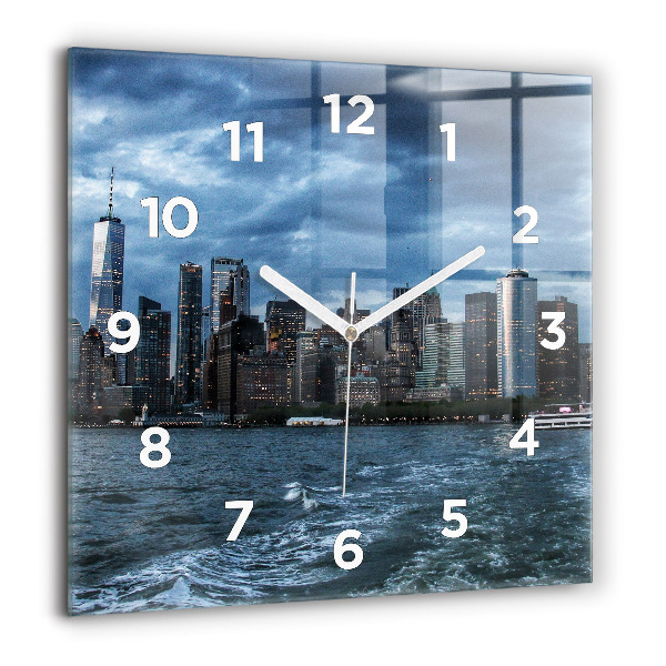 Square glass wall clock New York Panorama
