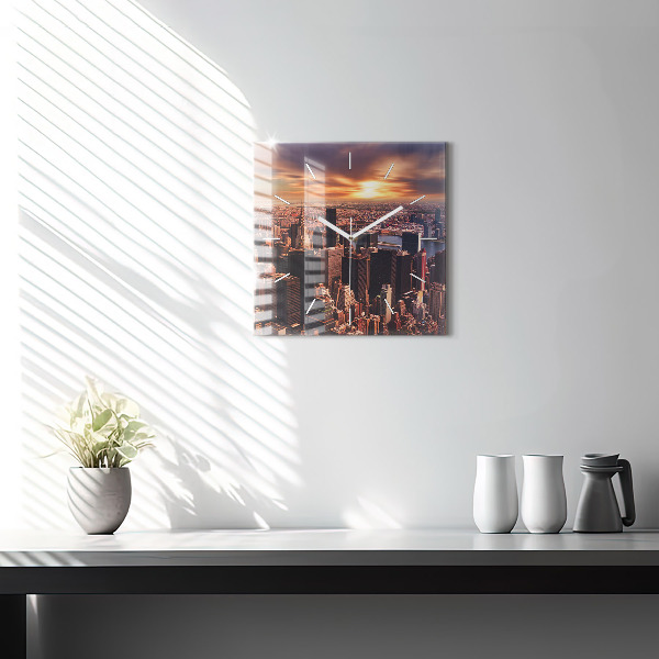 Square glass wall clock Panorama of the city west
