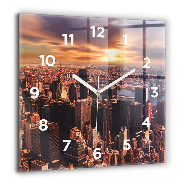 Square glass wall clock Panorama of the city west