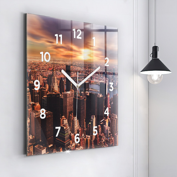 Square glass wall clock Panorama of the city west