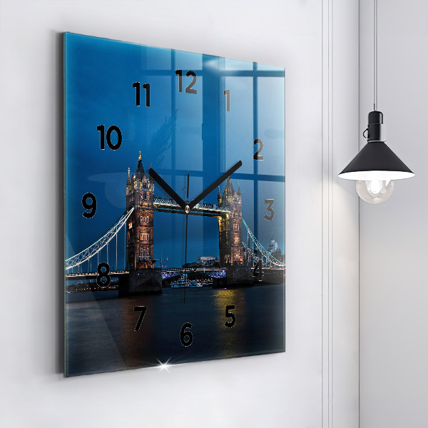 Square glass wall clock Tower Bridge London at night