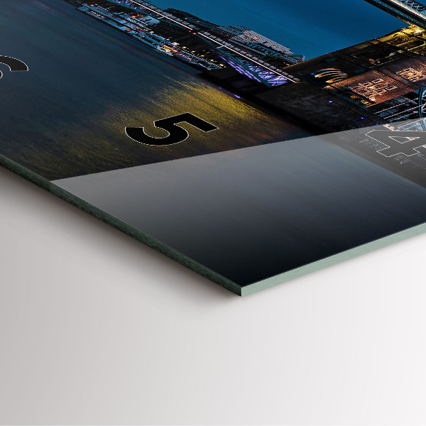 Square glass wall clock Tower Bridge London at night