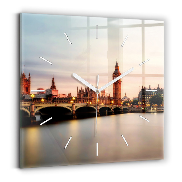 Square glass wall clock Big Ben London panorama
