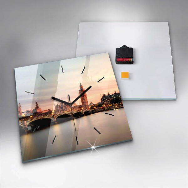 Square glass wall clock Big Ben London panorama